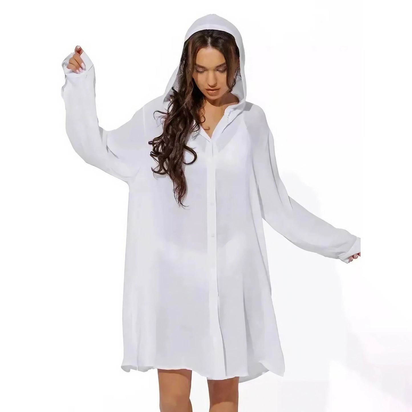 European And American Beach Jacket Women's Casual Vacation Solid Color Cardigan Bikini Swimsuit Blouse