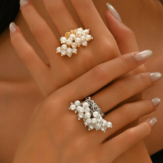 Baroque Style Women's Geometric Open Pearl Ring