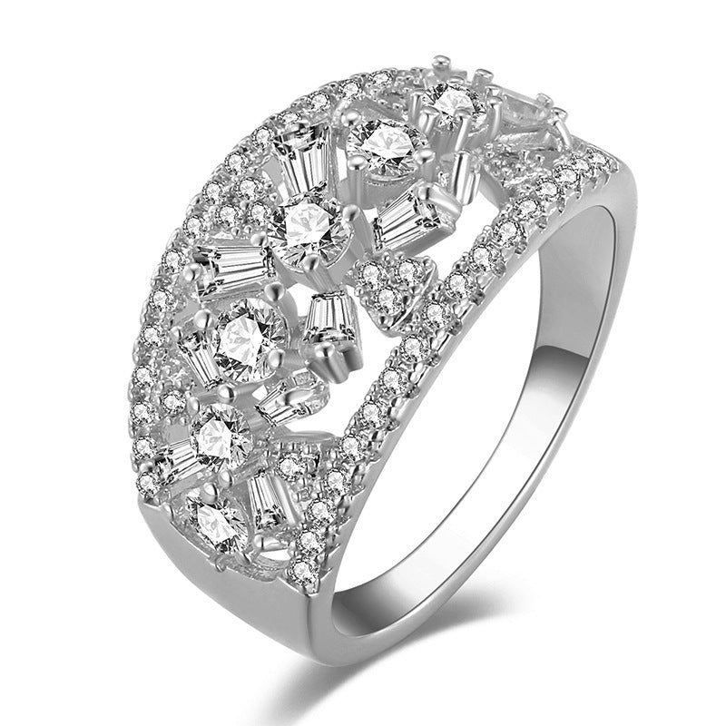 European And American Gold-plated Square Zircon Ring