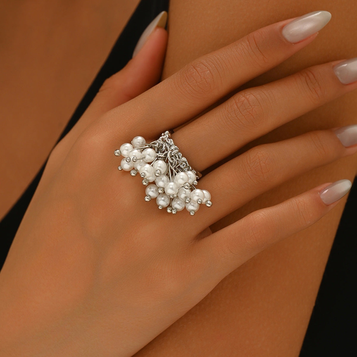 Baroque Style Women's Geometric Open Pearl Ring