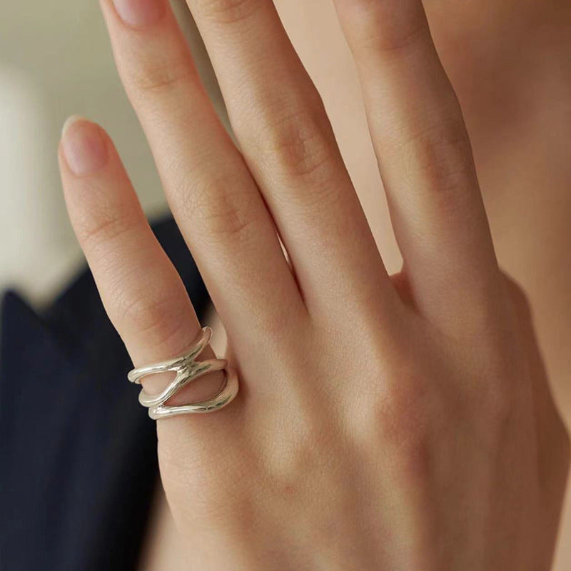 925 Sterling Silver Multi-layer Line Tail Finger Female Simple And Compact Exquisite Ring