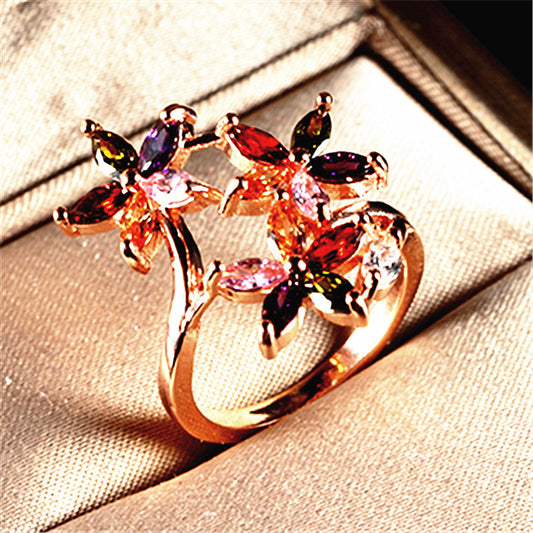 Ring Domineering Inlaid Color Elegant Crystal