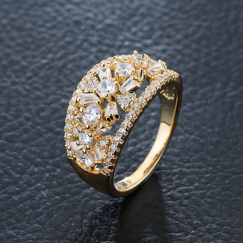 European And American Gold-plated Square Zircon Ring