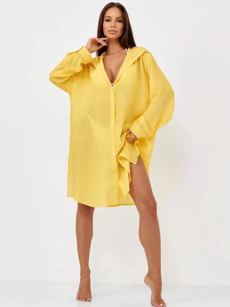 European And American Beach Jacket Women's Casual Vacation Solid Color Cardigan Bikini Swimsuit Blouse