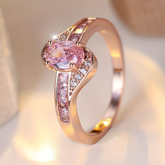 Cross-border New Arrival European And American Ladies Fashion High-end Ring Fashion Pink Crystal Diamond-studded Ring Ornament