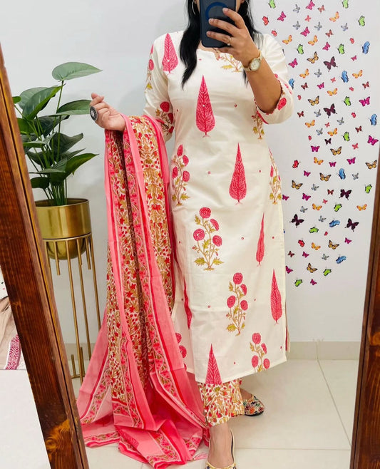 Jaipuri Floral Print Cotton Suit Set