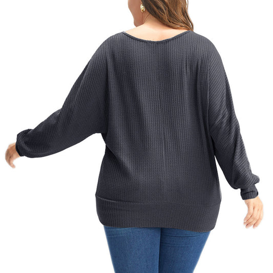 Plus Size Women's Bottoming Shirt Long Sleeve V-neck Loose Top