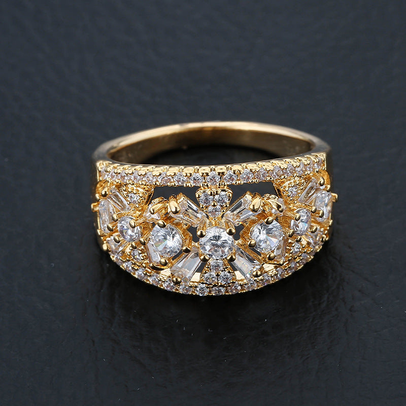 European And American Gold-plated Square Zircon Ring