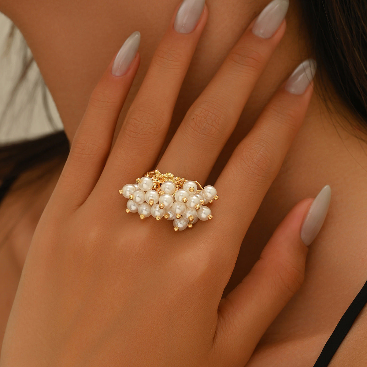 Baroque Style Women's Geometric Open Pearl Ring