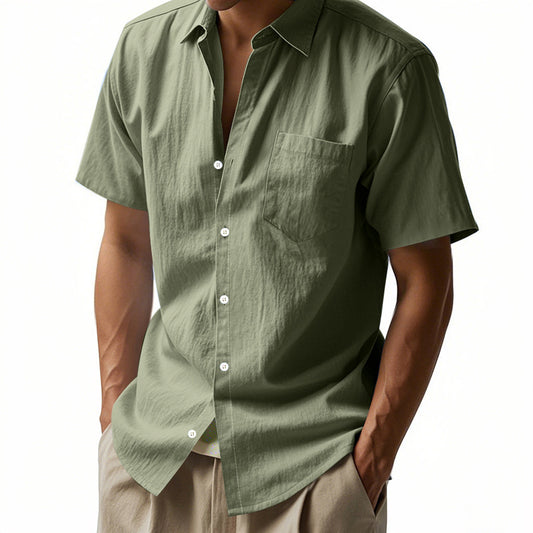 Solid Color Linen Shirt Short Sleeve Men