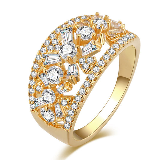 European And American Gold-plated Square Zircon Ring