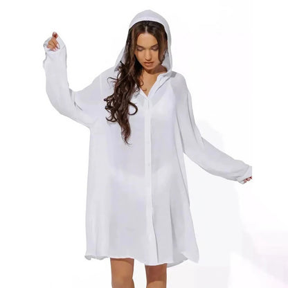 European And American Beach Jacket Women's Casual Vacation Solid Color Cardigan Bikini Swimsuit Blouse