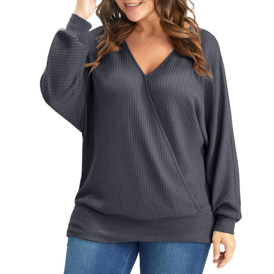 Plus Size Women's Bottoming Shirt Long Sleeve V-neck Loose Top