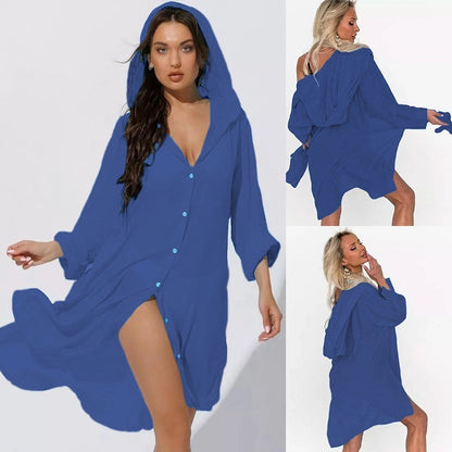 European And American Beach Jacket Women's Casual Vacation Solid Color Cardigan Bikini Swimsuit Blouse