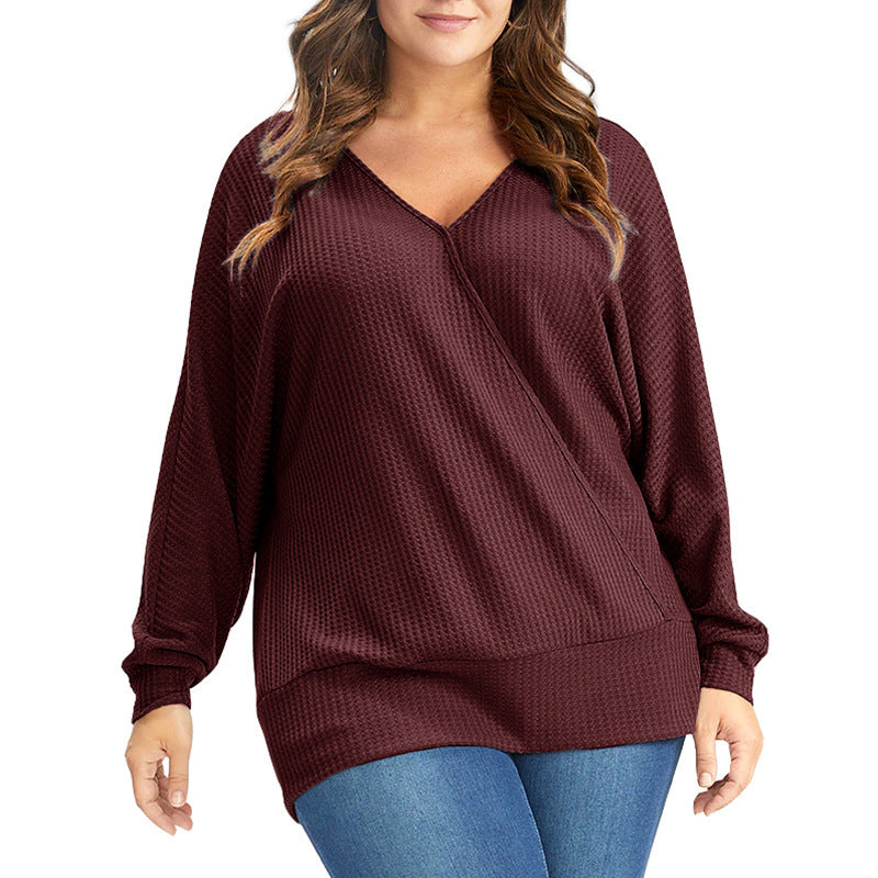 Plus Size Women's Bottoming Shirt Long Sleeve V-neck Loose Top