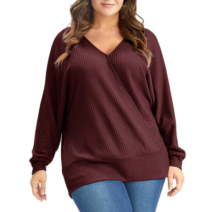 Plus Size Women's Bottoming Shirt Long Sleeve V-neck Loose Top