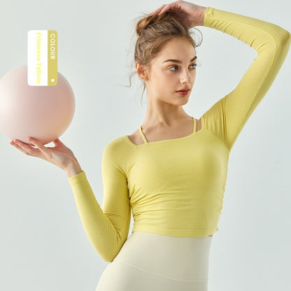 Pure Desire Style Yoga Long-sleeved Women's Autumn And Winter Semi-fixed Cup Spaghetti Strap Sports T-shirt