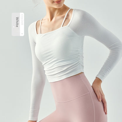 Pure Desire Style Yoga Long-sleeved Women's Autumn And Winter Semi-fixed Cup Spaghetti Strap Sports T-shirt