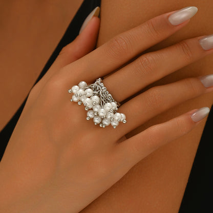 Baroque Style Women's Geometric Open Pearl Ring