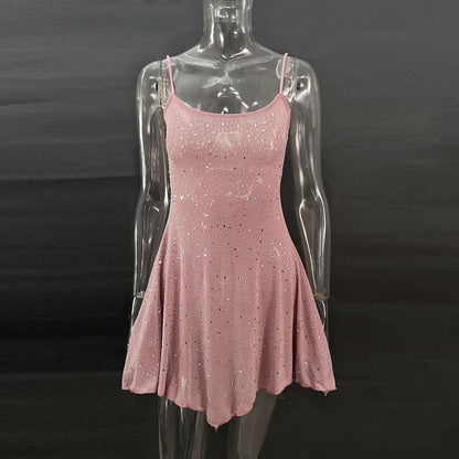 Trendy Rhinestone Sheer Party Dress - Women's Sexy Mini