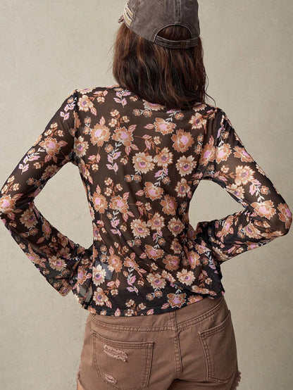 European And American Printed Shirt Women's Slim Fit Slimming Retro Temperament