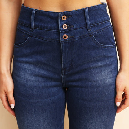Shascullfites Melody High Waisted Zipper Pocket Jeans Button Denim Woman Pants Dark Blue Stretch Jean Lifts Buttocks