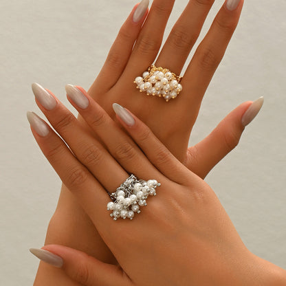 Baroque Style Women's Geometric Open Pearl Ring