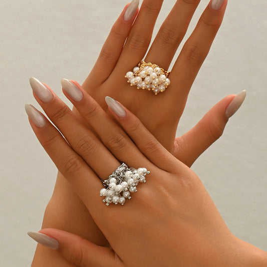 Baroque Style Women's Geometric Open Pearl Ring