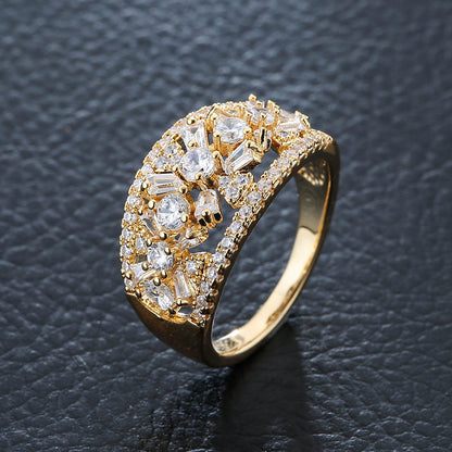 European And American Gold-plated Square Zircon Ring