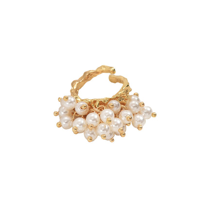 Baroque Style Women's Geometric Open Pearl Ring