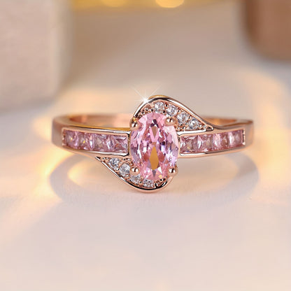 Cross-border New Arrival European And American Ladies Fashion High-end Ring Fashion Pink Crystal Diamond-studded Ring Ornament