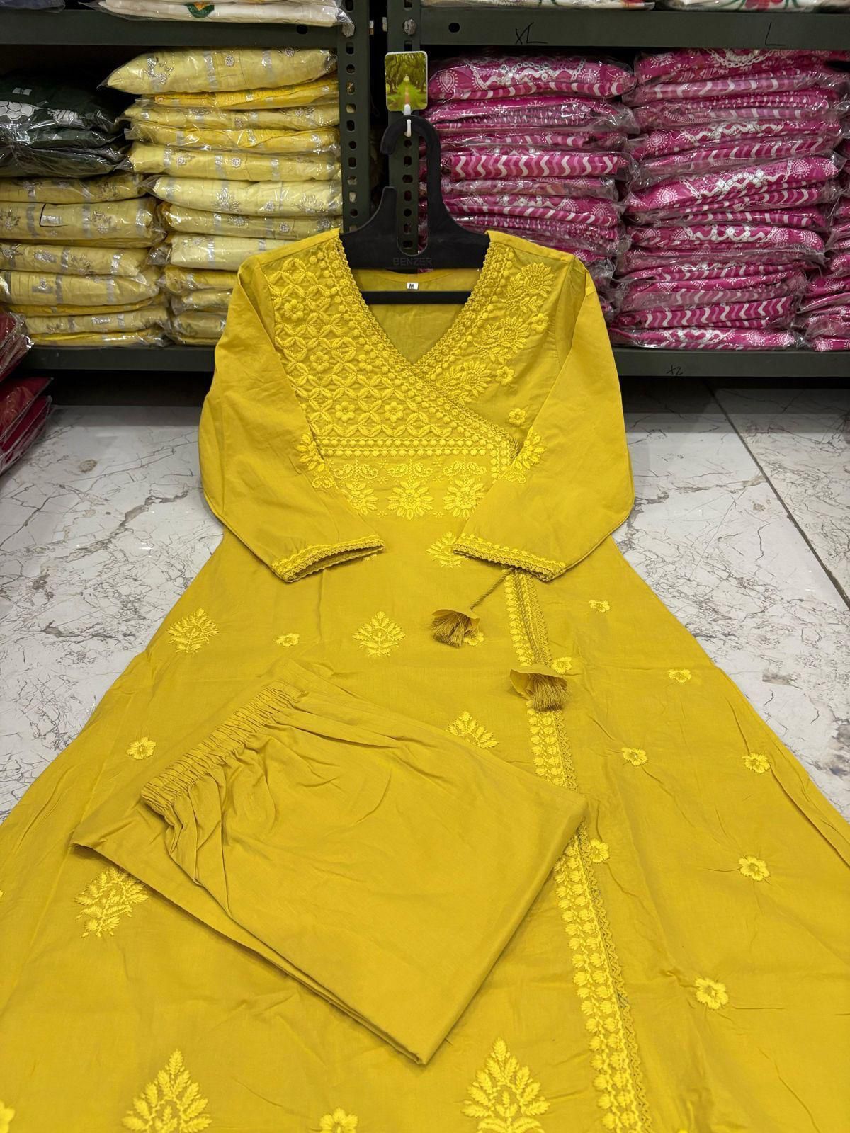 Cotton Chikankari Angrakha Set