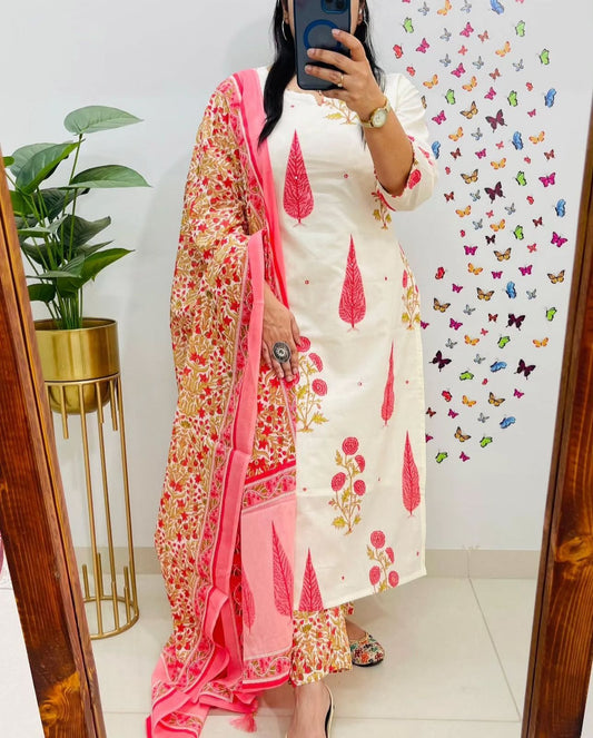 Jaipuri Floral Print Cotton Suit Set