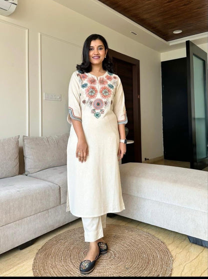 Embroidered Cotton Flex Kurta Set.