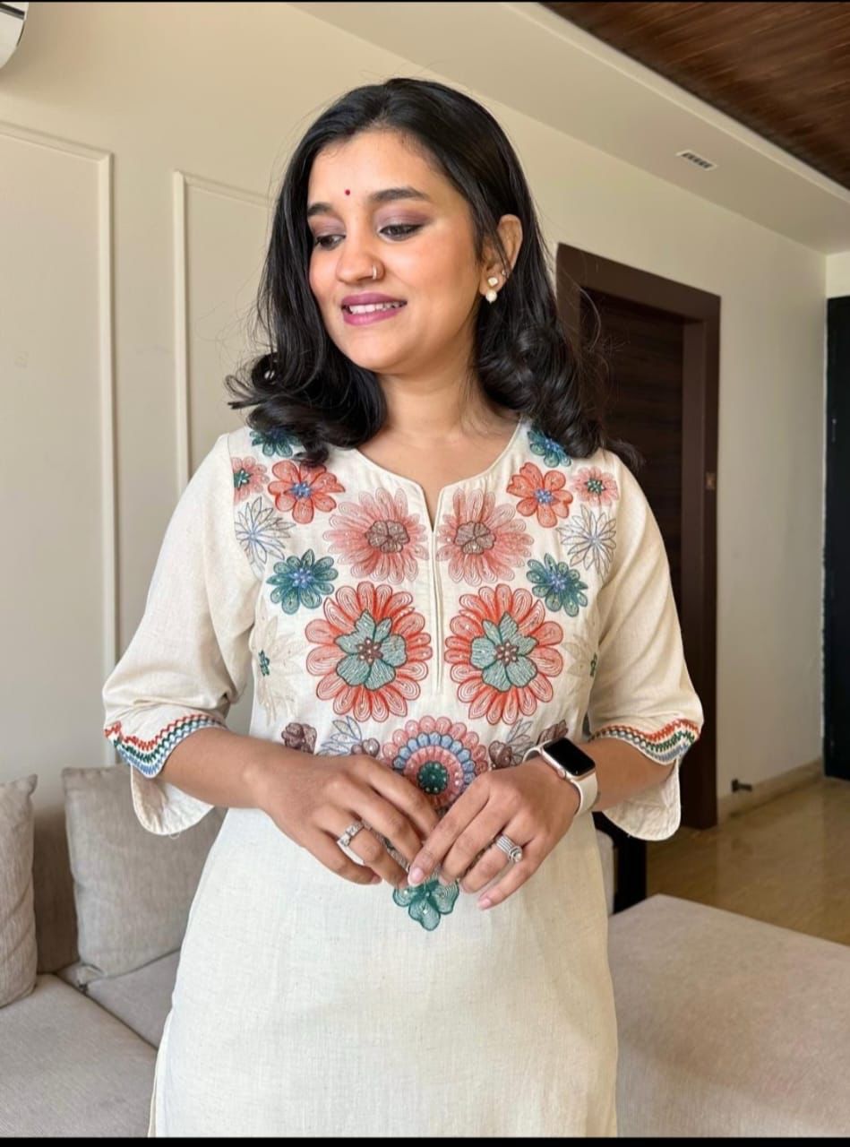 Embroidered Cotton Flex Kurta Set.