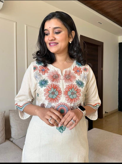 Embroidered Cotton Flex Kurta Set.