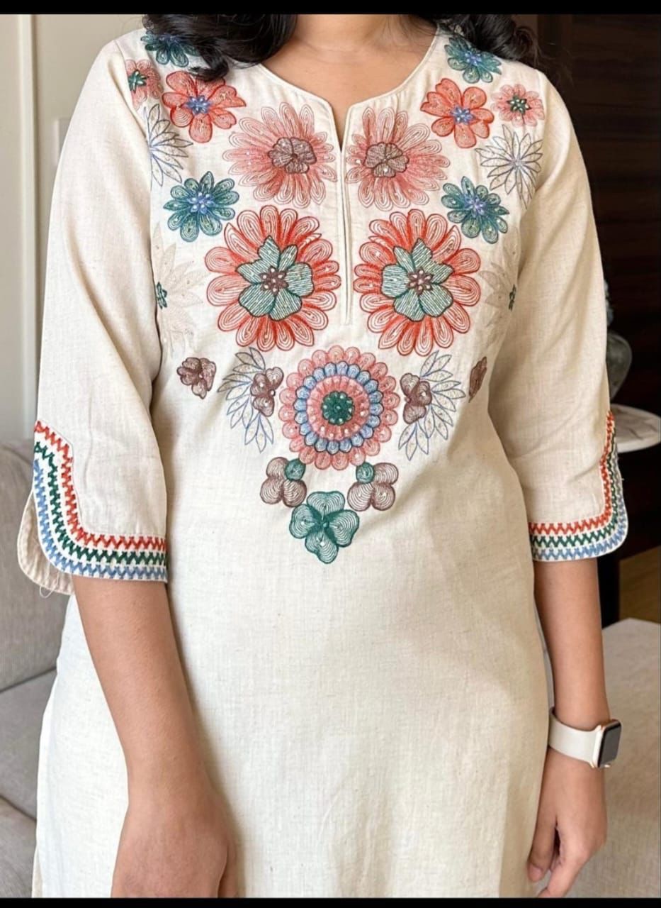 Embroidered Cotton Flex Kurta Set.