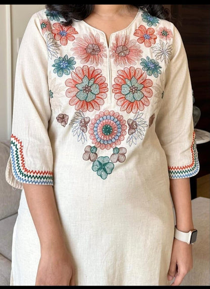 Embroidered Cotton Flex Kurta Set.