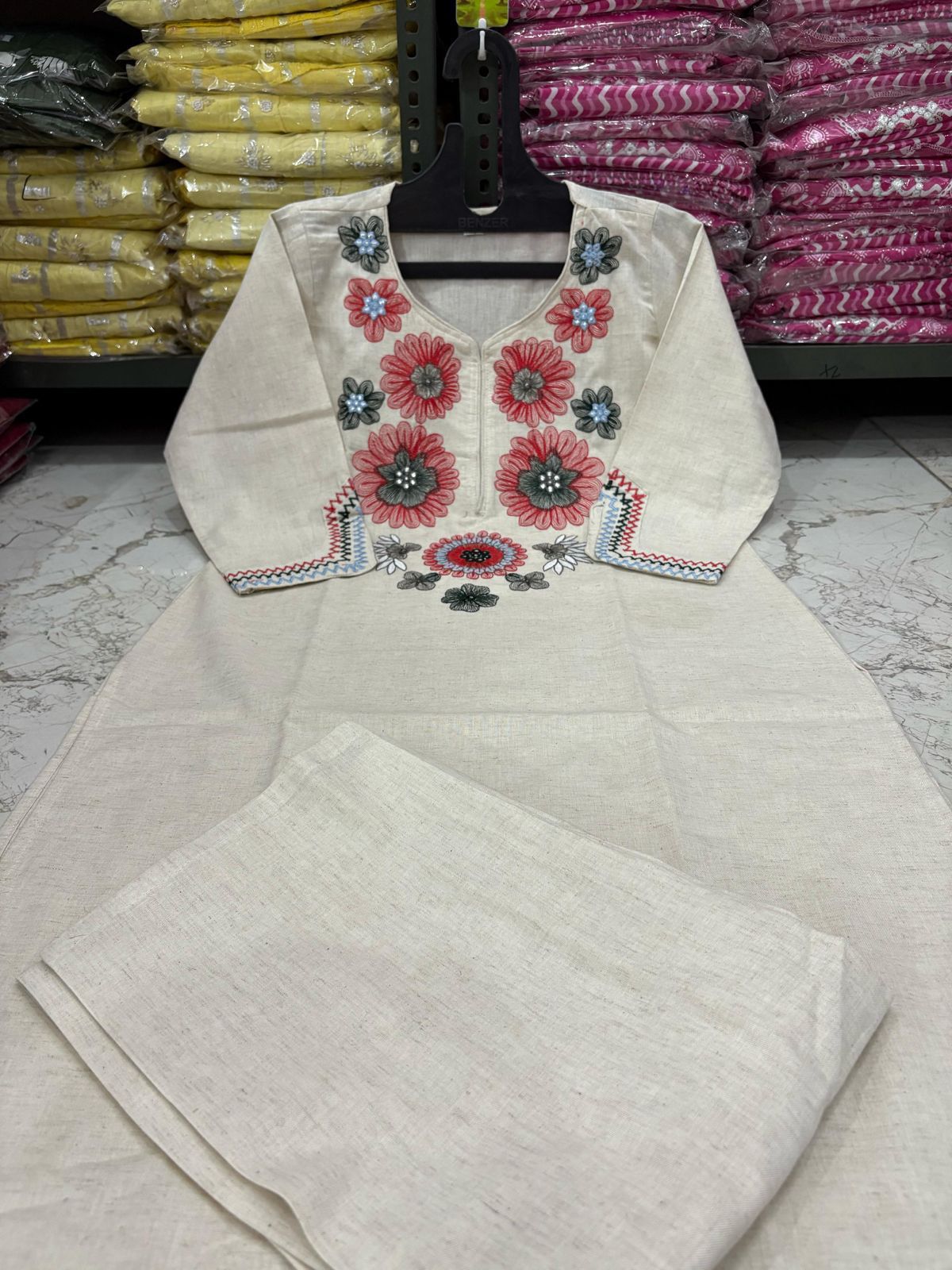 Embroidered Cotton Flex Kurta Set.