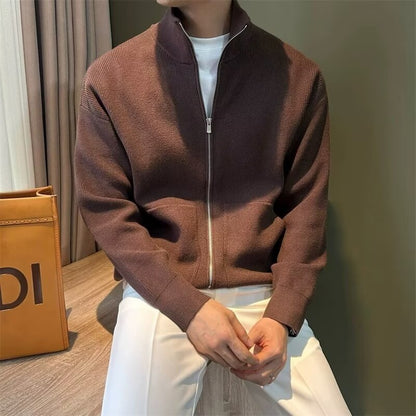Versatile Zipper Cardigan Men's Knitted Shirt Autumn And Winter British Slim-fitting Sweater