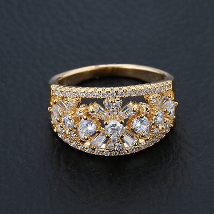 European And American Gold-plated Square Zircon Ring