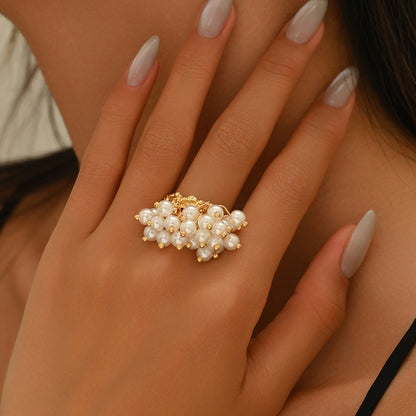 Baroque Style Women's Geometric Open Pearl Ring